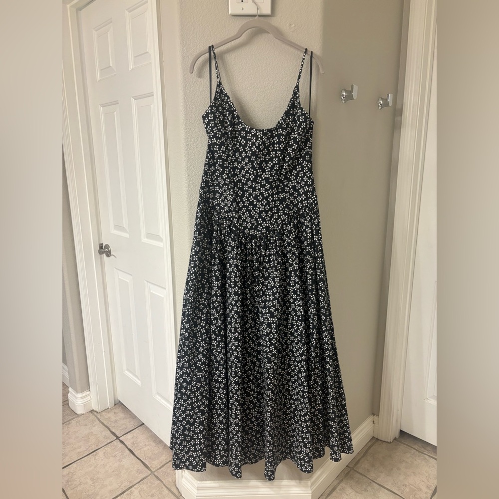STAUD Black Floral Spaghetti-Strap Maxi Dress